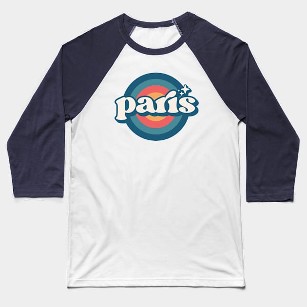 Vintage Paris Sunset Seal // Retro City Emblem for Paris, France Baseball T-Shirt by Now Boarding
